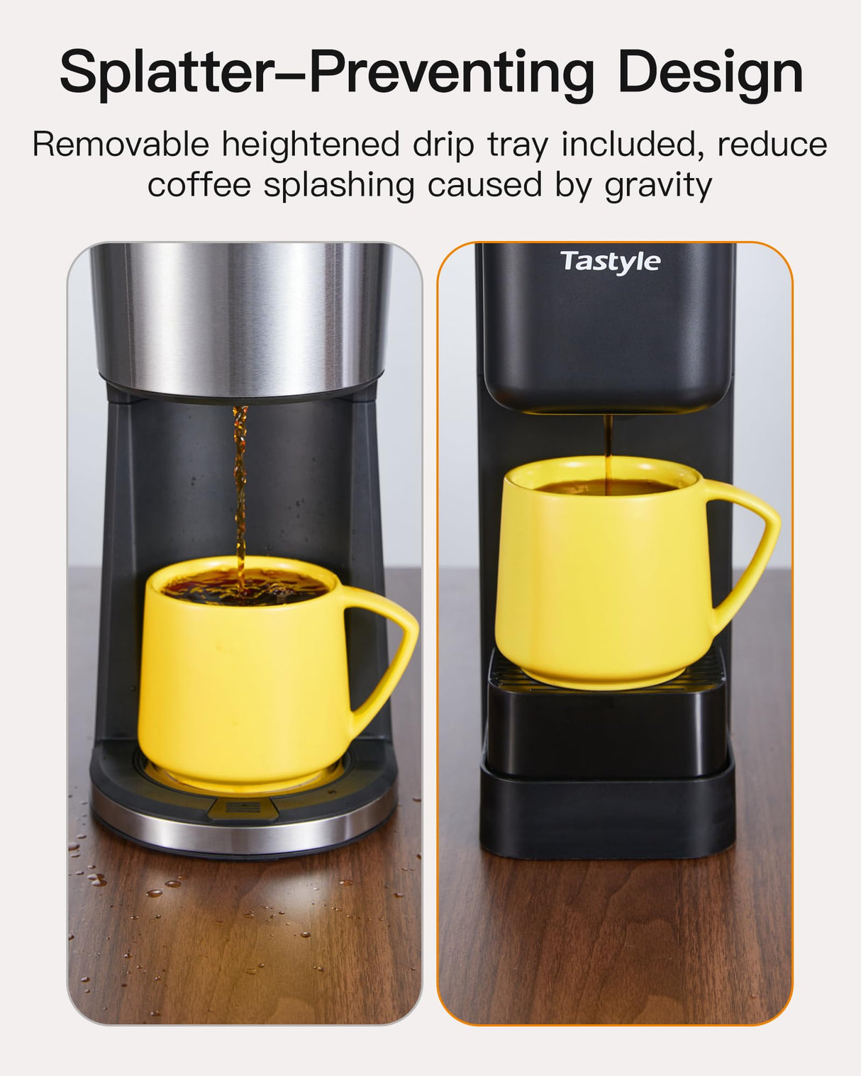 Tastyle Single Serve Hot & Iced Coffee Maker with Strong Brew, 40oz Removable Reservoir, 6 Brew Sizes, Compatible with K Cup and Grounds, Compact for Home, Office, RV and Dorm, Black (2.0 Version) Tastyle