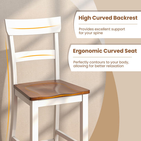 Giantex 24.5" Wooden Bar Stools Set of 2 - Farmhouse Style Rubber Wood Dining Chairs with Backrest & Footrest Giantex