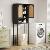 Rattan Door Black Toilet Storage Cabinet with Adjustable Shelf and Metal Stand Befrases
