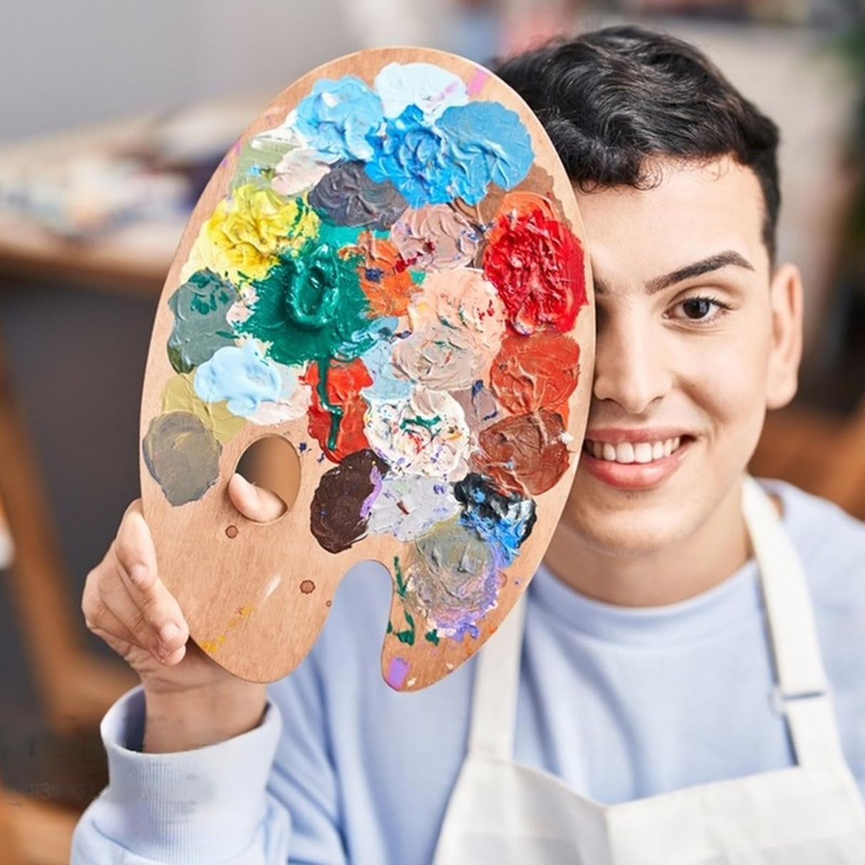 Wooden Oval-Shaped Artist Painting Palette with Thumb Hole - Oil Paint Palette for Watercolor & Oil Paint DIY Art Craft Painting Aeaocvo