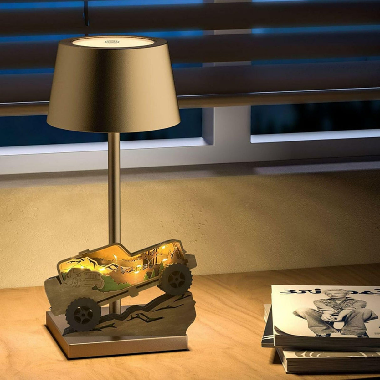 Drawelry 3D Wood Carving Lamp Home Creative Decorative, Funny Family Presents Ideas Christmas Living Room Office Decor Warm LED Night Lights Christmas Birthday Gift for Friend Son Dad Boys (Cool Car) Drawelry