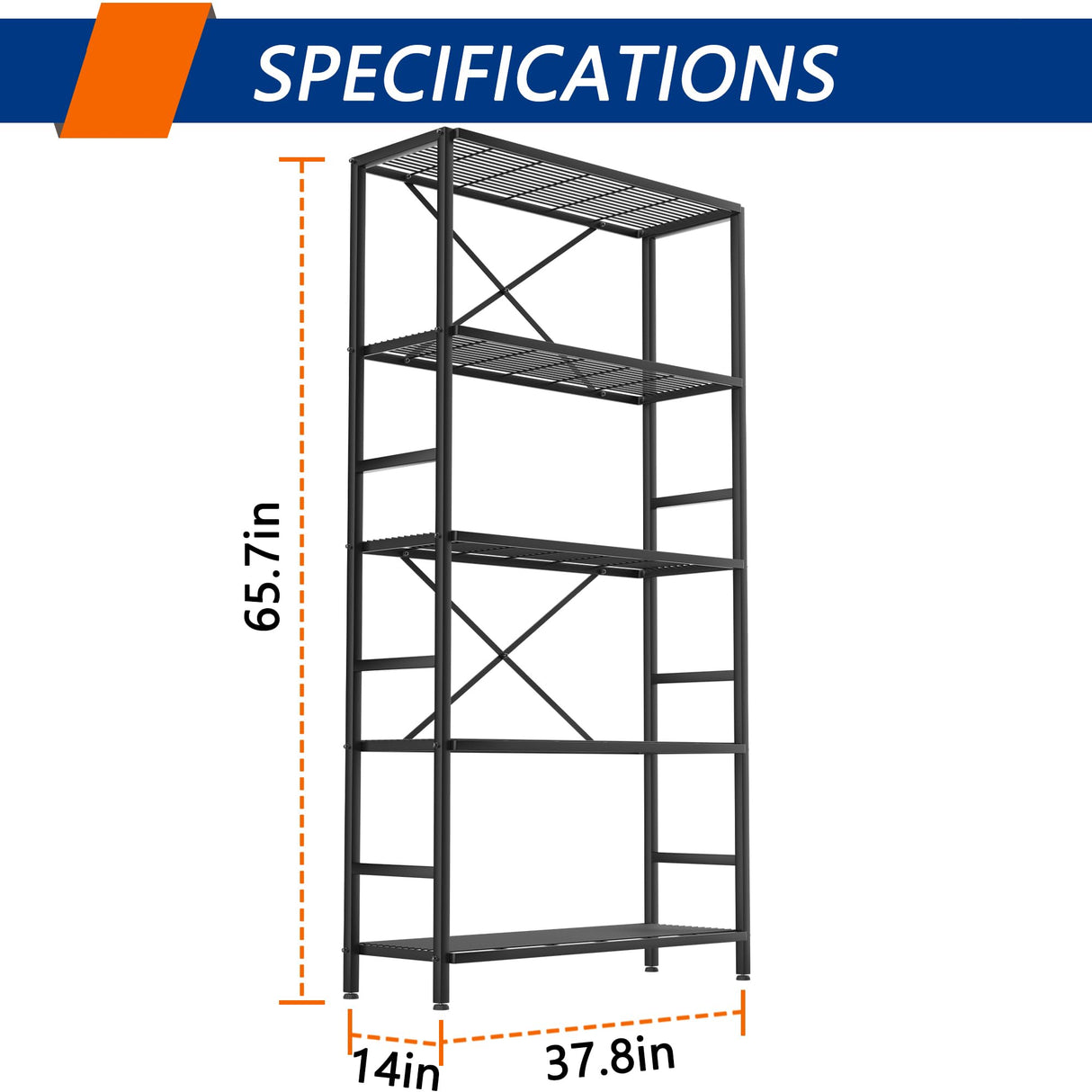 5-Tier Heavy Duty Garage Shelving Unit,Standing Storage Shelf,Metal Wire Rack Shelf Suitable for Laundry Rooms,Bathrooms,Kitchen Storage Rooms,Wardrobes(Black,37.8L x 14W x 65.7H) Soywey