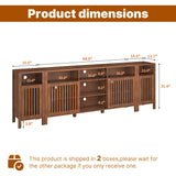 BVIUNTWO Farmhouse Brown TV Stand with Grille Doors, 7 Open Storage Compartments, 96" Media Console with Adjustable Shelves for Living Room BVIUNTWO