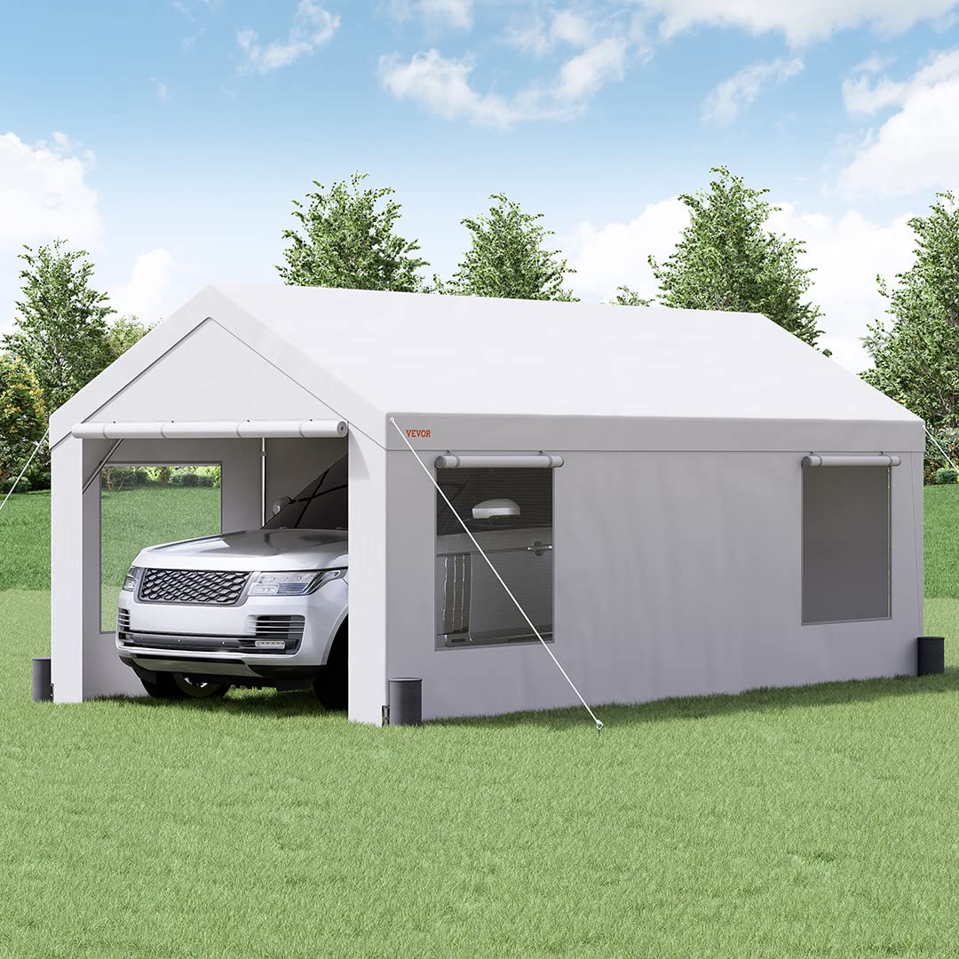 VEVOR Heavy Duty Carport, 10x20ft Car Canopy, Portable Garage with Roll-up Ventilated Windows & Removable Sidewalls, UV Resistant Waterproof All-Season Tarp for SUV, F150, Car, Truck, Boat VEVOR