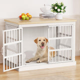 VOPEAK Dog Crate Furniture, Chew Resistant Large Dog Crate for Medium Large Dogs, Heavy Duty XL Dog Crates Dog Kennel Cage Indoor with Double Doors, Wooden End Table for Bedroom Living Room, White VOPEAK