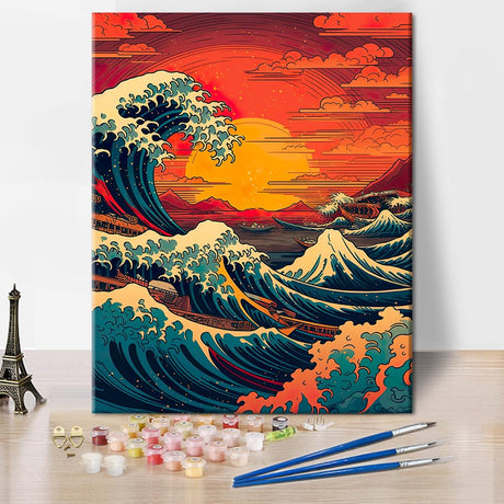 TUMOVO Paint by Number for Adults - Japan Landscape Big Waves Kit on Canvas, DIY Oil Painting Arts Craft for Adults and Kids, 16 x 20 Inch TUMOVO