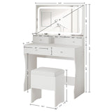 IRONCK Vanity Desk Set with LED Lighted Mirror & Power Outlet, Makeup Vanity Table with 4 Drawers,Storage Bench,for Bedroom, Bathroom, White IRONCK