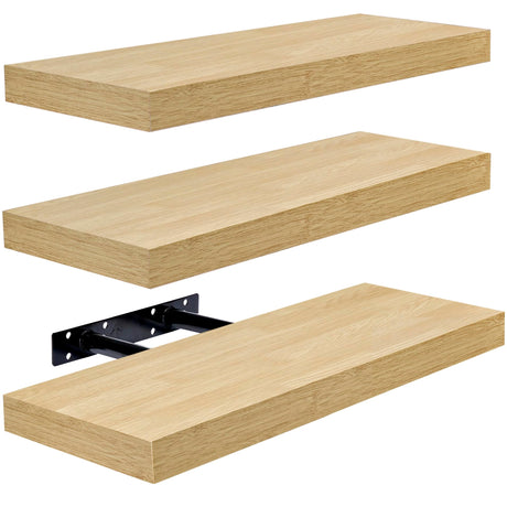 Sorbus Floating Shelves for Wall, Bathroom Shelves Wall Mounted for Kitchen, Bedroom, Bathroom Storage Over Toilet, 3 Hanging Book Shelf for Wall Home Decor Living Room, Farmhouse 16 Inch Maple Wood Sorbus