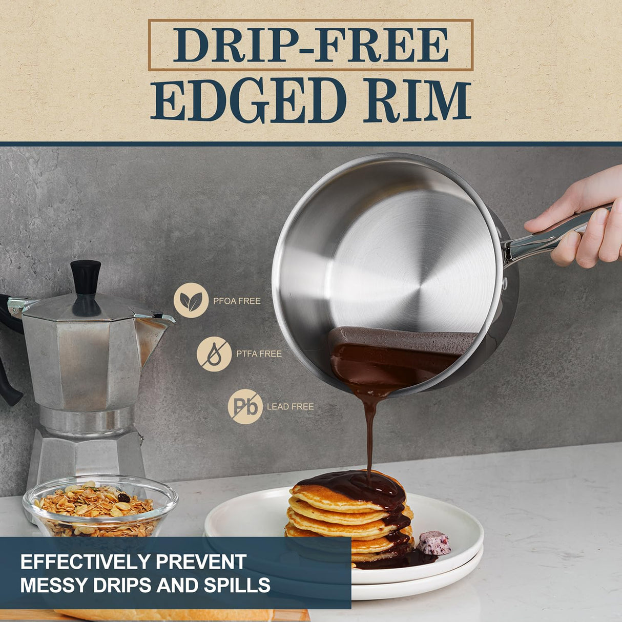 MICHELANGELO 3 Quart Saucepan with Lid & Steamer, Stainless Steel Sauce Pan with Triply Bottom, 3 QT Sauce Pot, Nonstick Saucepan Induction Compatible MICHELANGELO