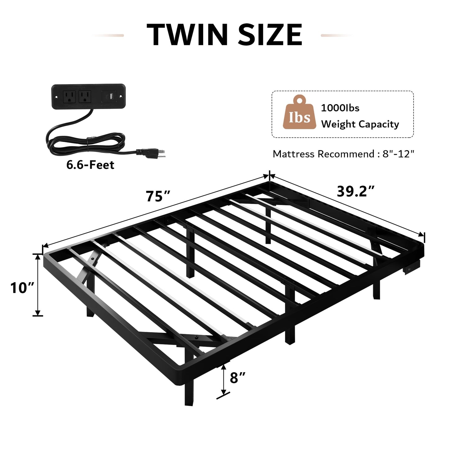 iPormis Twin Size Floating Bed Frame with LED Lighting and Charging Station, Metal Platform Design, Noise-Free Assembly, Black - WoodArtSupply