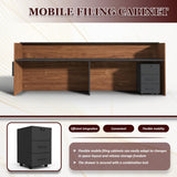 78" Modern Reception Desk with LED Lights & Mobile File Cabinet – Black Brown Office Front Desk Reception Counter with Drawers & Lock (Black & Brown, 78 * 24 * 43IN) YTElantivo