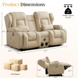 DRMBOOK Loveseat Rocker Recliner Sofa, Leathaire Fabric Double Reclining Couches with Console, Manual Reclinable Dual Recliner, RV Movie Theater Seating with USB/Bluetooth Speaker (Leathaire Beige) DRMBOOK