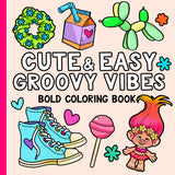 Cute & Easy Groovy Vibes Bold Adult Coloring Book : 80's & 90's Fun Pages For Adults Seniors and Kids (Simple Coloring Books) WoodArtSupply