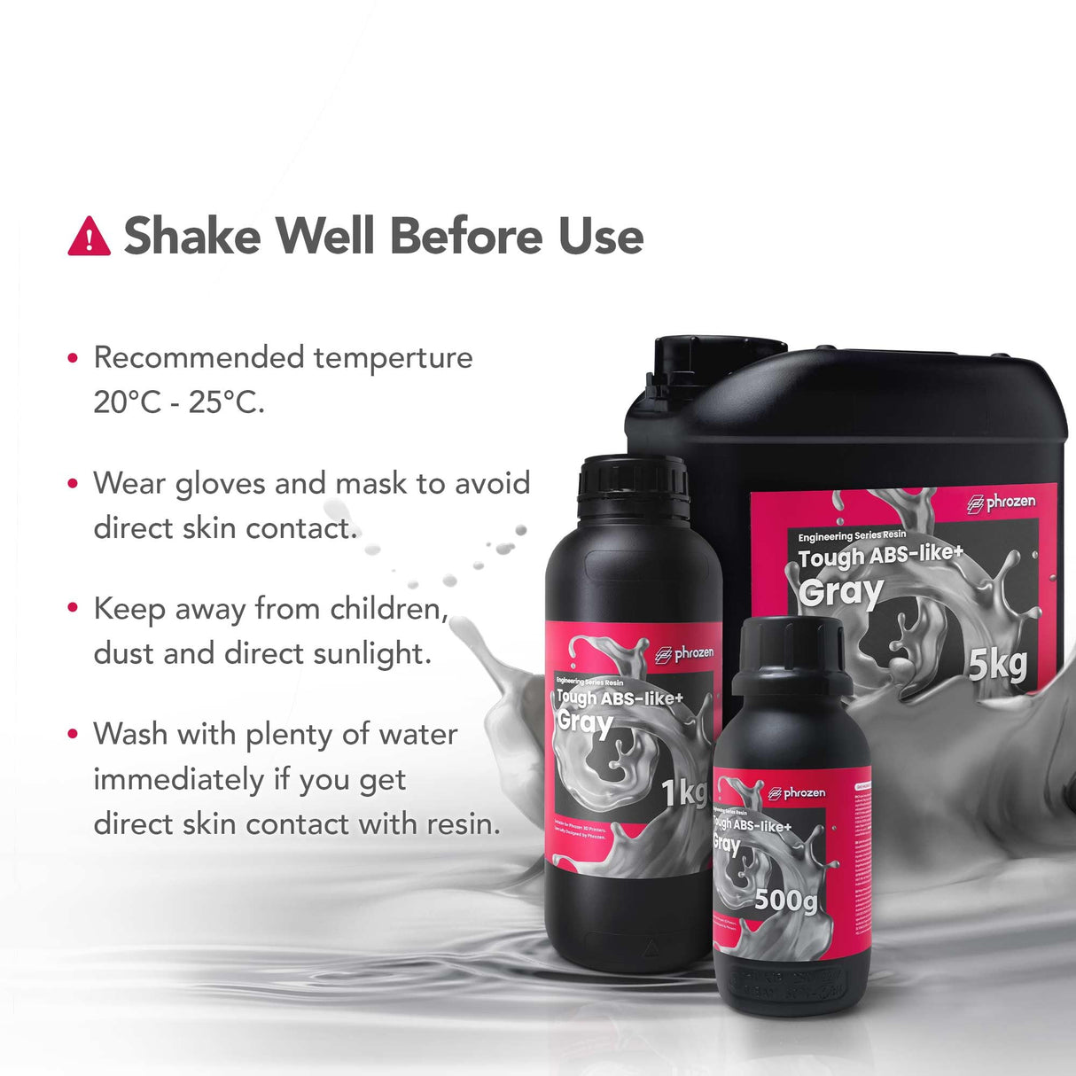 phrozen 3D Printer Functional Resin [Tough:ABS-Like+,Gray], 405nm DLP LCD UV-Curing Photopolymer Resin High Toughness for Plastic Models, Action Figures, Industry Applications, Prototyping (1KG) phrozen