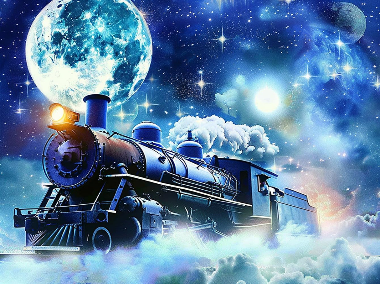 pigpigboss Moon Train Diamond Painting Kits, 5D Full Drill Big Moon and Train Diamond Art for Adult Beginner Home Office Wall Decor (15.7 x 11.8 inches) pigpigboss