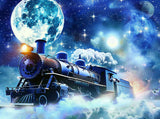 pigpigboss Moon Train Diamond Painting Kits, 5D Full Drill Big Moon and Train Diamond Art for Adult Beginner Home Office Wall Decor (15.7 x 11.8 inches) pigpigboss