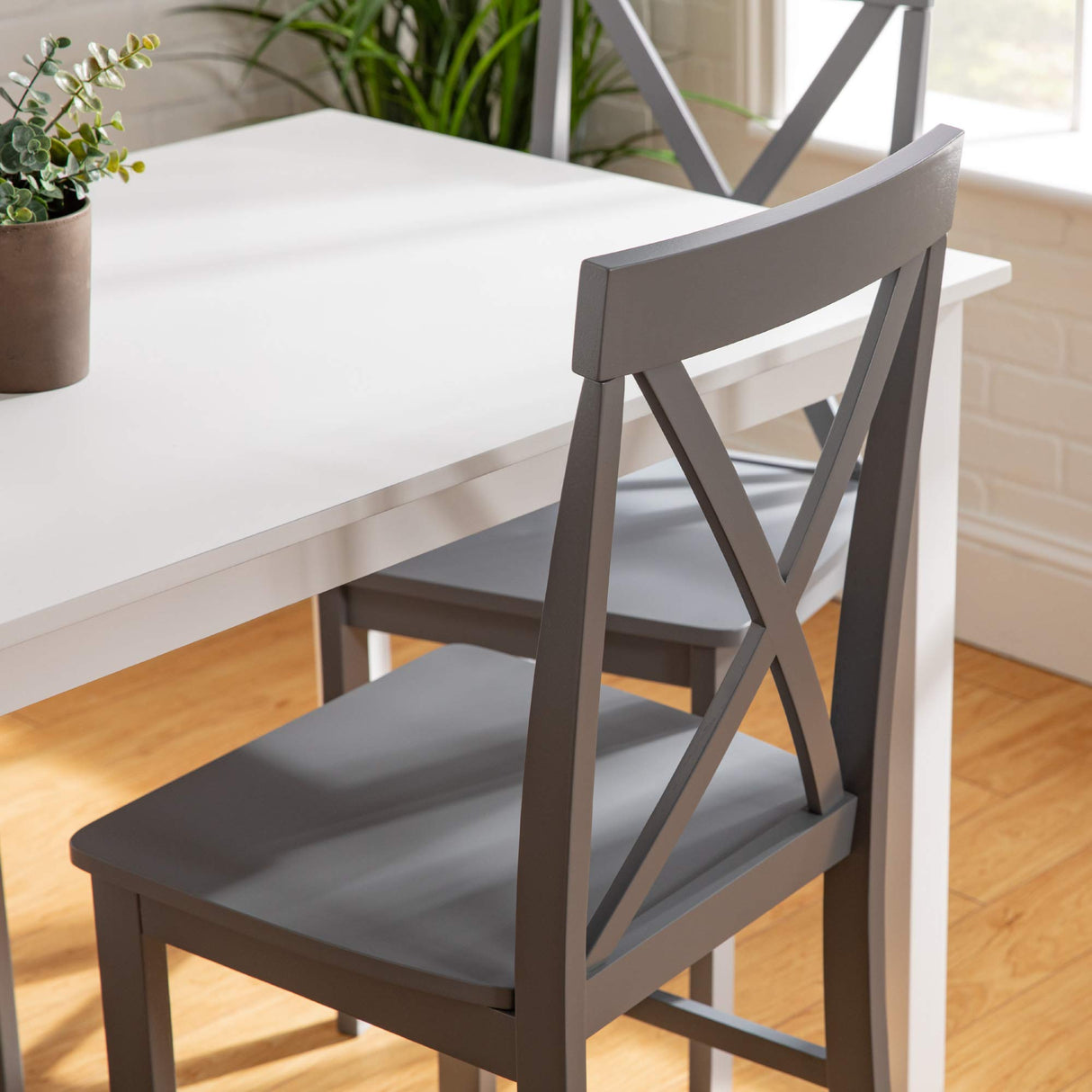 Walker Edison 4 Person Modern Farmhouse Wood Small Dining Table Dining Room Kitchen Table Set Dining 4 X Chairs Set, 48 Inch, White and Grey Walker Edison