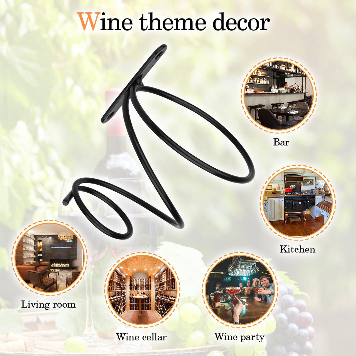 Yimerlen 6 Pcs Spiral Wine Wall Holder, Wall Mounted Wine Rack, Metal Wine Bottle Display Holder for Wine Storage Wall Wine Theme Decor (Downward Style) Black Yimerlen