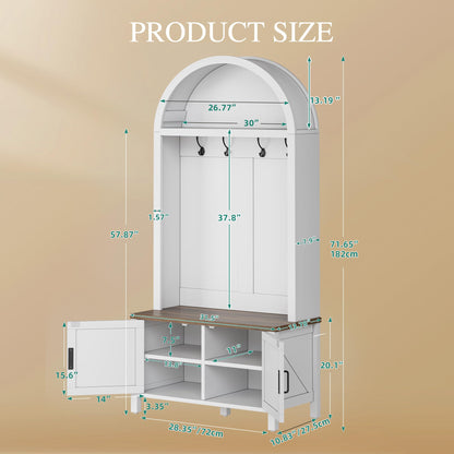 YITAHOME Arched Hall Tree with Bench for Entryway, 4-in-1 Coat Rack with Bench, Hallway Tree Entrance Organizer with Shoe Storage Bench Cabinet for Hallway, Entryway, Living Room, White