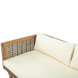 Christopher Knight Home Tenntt 5-Seater Acacia Wood Patio Furniture Set, Outdoor Conversation Sofa Chat Set with Coffee Table, Wicker Arm, Sectional Seating Group for Backyard Balcony, Teak+Beige Christopher Knight Home