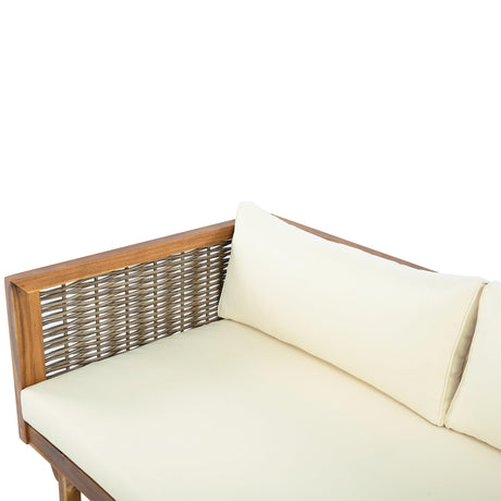 Christopher Knight Home Tenntt 5-Seater Acacia Wood Patio Furniture Set, Outdoor Conversation Sofa Chat Set with Coffee Table, Wicker Arm, Sectional Seating Group for Backyard Balcony, Teak+Beige Christopher Knight Home