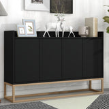 LUMISOL Wood Storage Sideboard Buffet Cabinet with Adjustable Shelves and Fence Tabletop, Modern Kitchen Sideboard Cabinet with Metal Base LUMISOL