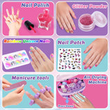 Golray Kids Nail Polish Set for Girls, All-in-One Nail Art Kit - Dryer/ Glitter Powder/ False Nails/ Nail Decals/ Toe Separator/File, Age 3-12 Little Girl Gift Toys Golray