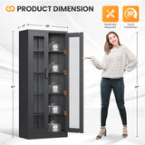 AFAIF Glass Display Cabinet with 4 Adjustable Shelves, 67”H Metal Curio Cabinets with Glass Door, Black Liquor Caninet Display Case for Home, Collectibles, Clinic, Living Room - Assembly Required AFAIF