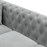 UDiaoszAM 3 Seater 82" Chesterfield Sofa, Wide and Thick Cloud Couch with Tuxedo Arm Tufted Back, Plush Velvet Fabric Sofa Comfy Couches for Living Room with Two Pillows (2, Grey) UDiaoszAM