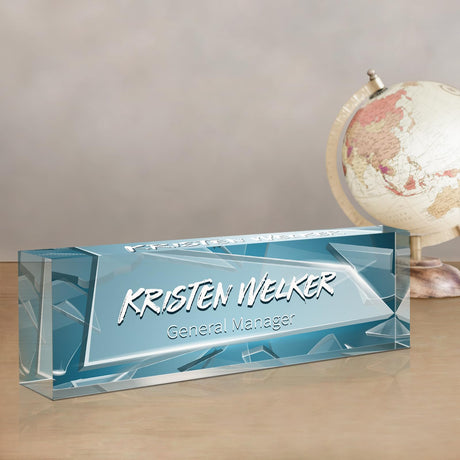 Gowellly Desk Name Plate Personalized - Custom Acrylic Name Plate for Desk - Enterprise Custom Logo/Text nameplates - Employee Appreciation Gifts Gowelly