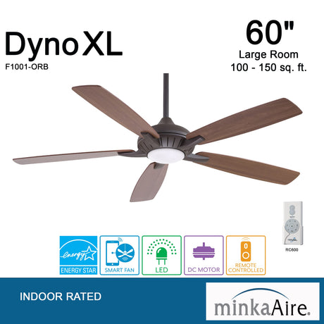 MINKA-AIRE F1001-ORB Dyno XL 60" Ceiling Fan with LED Light & Remote, Oil Rubbed Bronze MINKA-AIRE