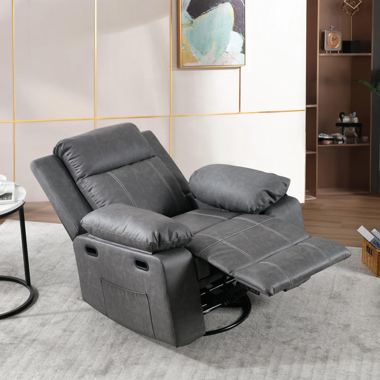 Massage Recliner Chair for Adults,360 Degree Manual Swivel Rocker Recliner with Heat and Vibration,PU Leather Glider Rocking Reclining Chair for Home Theater Seating,Lounge,Nursery,Living Room(Grey) JEEOHEY