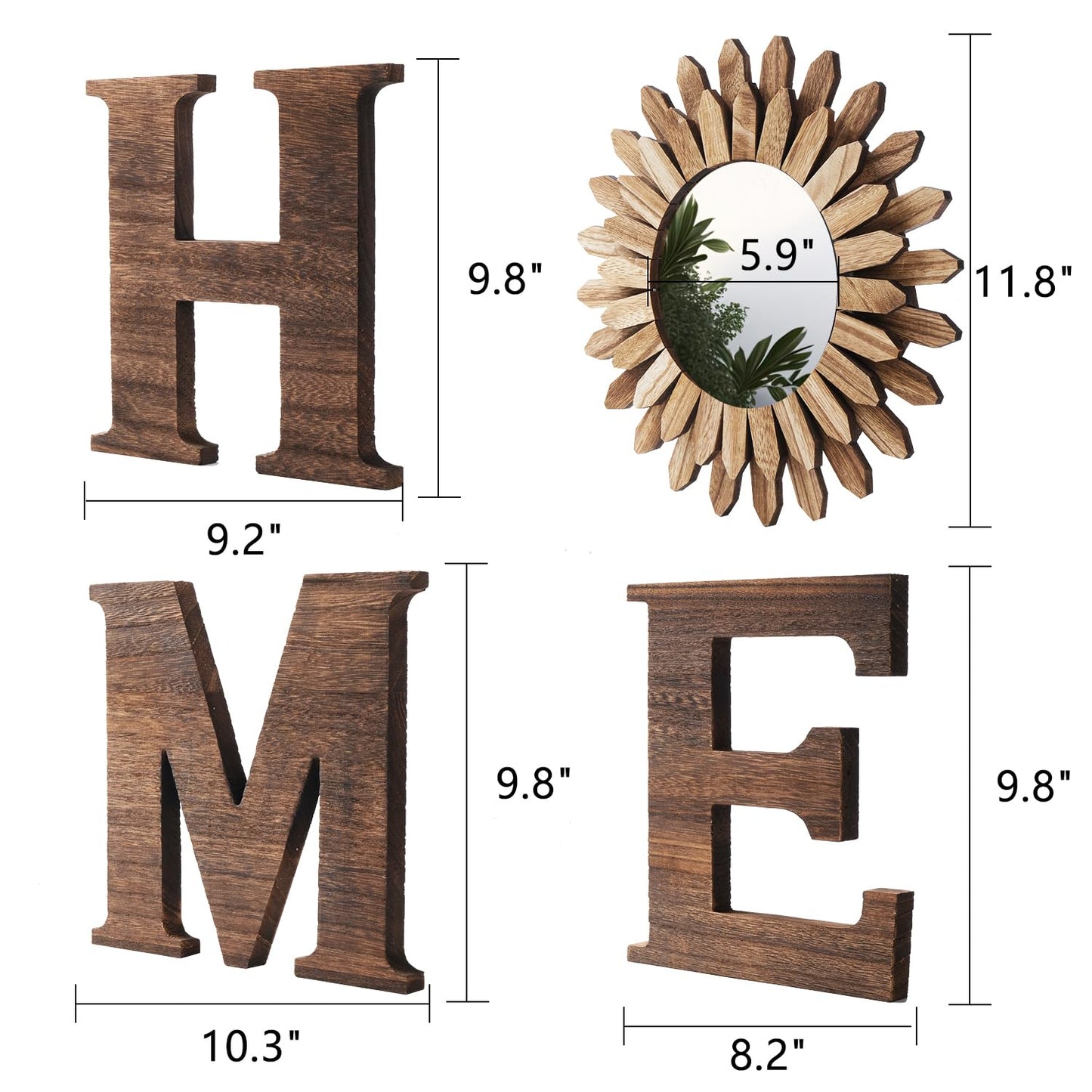 CHIF HAUTH Wood Home Sign with Sunflower Shaped Wood Mirror for O, Thick Home Letters for Wall Art, Rustic Home Decor, Home Wall Decor Hanging Farmhouse Wall, Living Room, Kitchen, Entryway