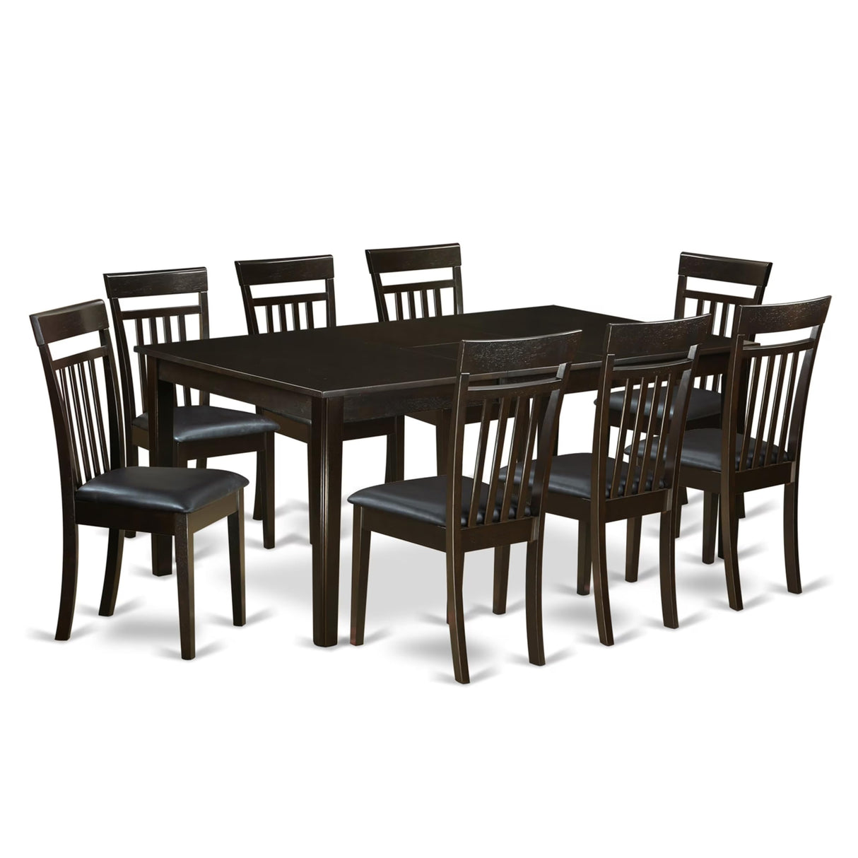 East West Furniture HECA9-CAP-LC 9 Piece Kitchen Table Set Includes a Rectangle Dining Table with Pedestal and 8 Faux Leather Upholstered Dining Chairs, 42x72 Inch, Cappuccino East West Furniture