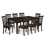 East West Furniture HECA9-CAP-LC 9 Piece Kitchen Table Set Includes a Rectangle Dining Table with Pedestal and 8 Faux Leather Upholstered Dining Chairs, 42x72 Inch, Cappuccino East West Furniture