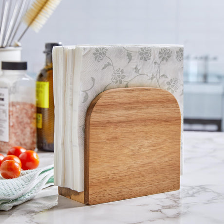 Acacia Wood Napkin Holder for Table, Wooden Upright Napkin Holders for Kitchen, Standing Napkin Dispenser for Kitchen Dining Room Party Cocktail Outdoor Use, Rustic Kitchen Table Decor ALELION
