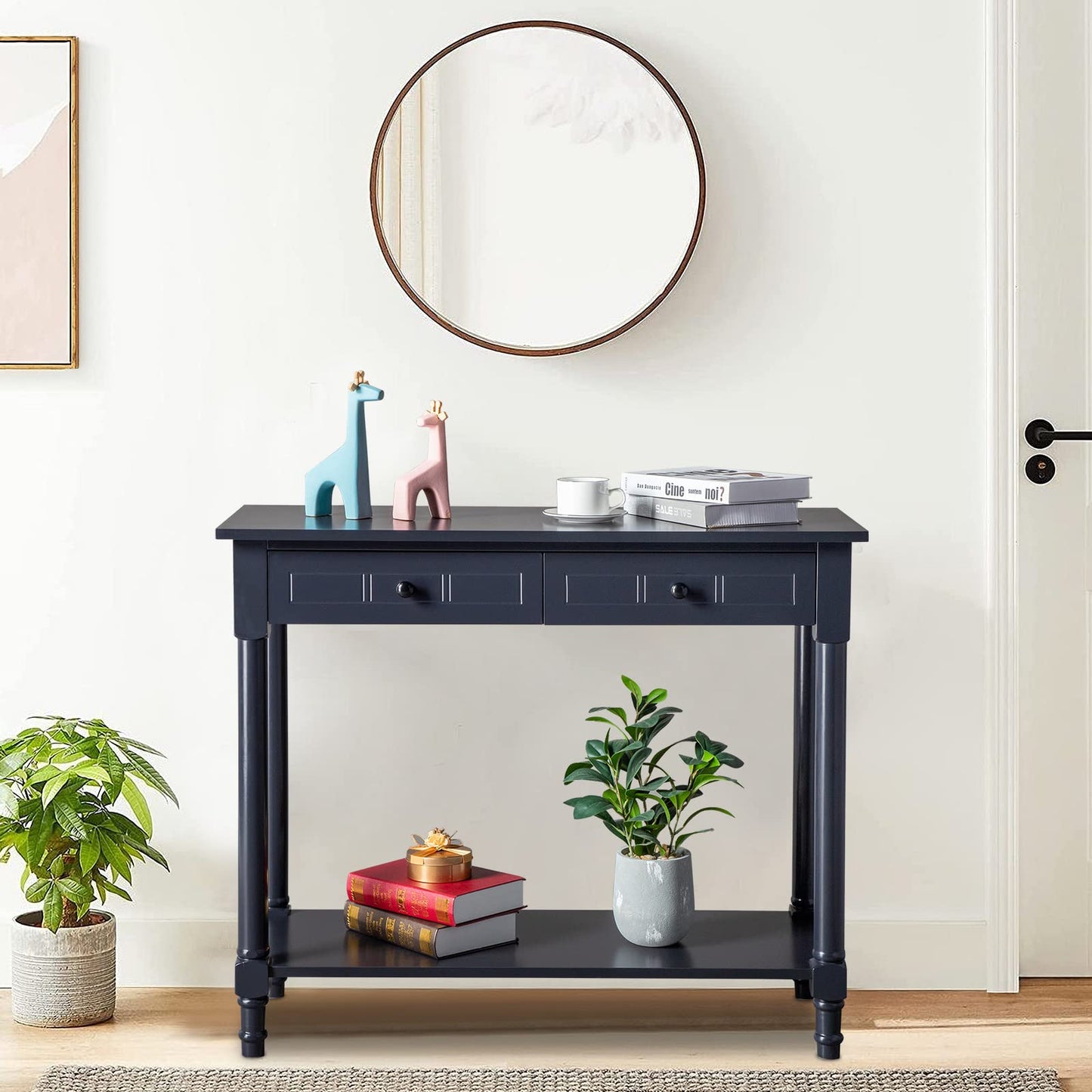 Karl home Console Table with 2 Drawers, Narrow Sofa Side Table Entryway Desk with Bottom Storage Shelf, TV Stand for Living Room Hallway Office, Black 29.7" H - WoodArtSupply