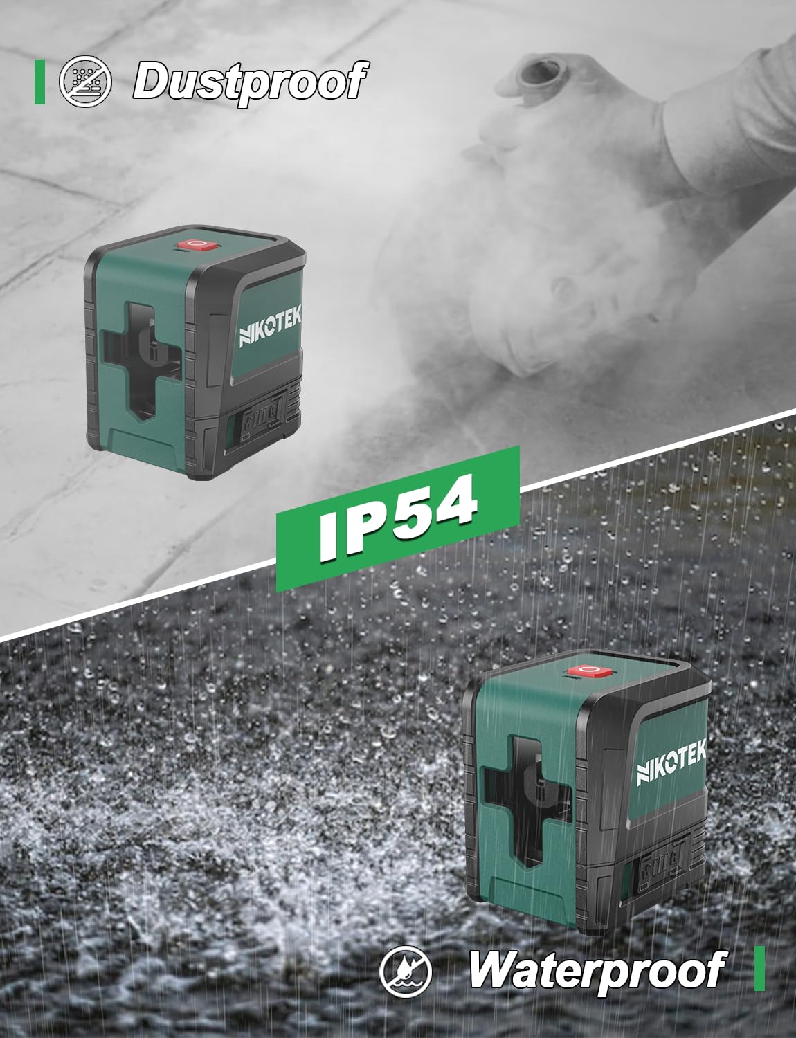 Nikotek Laser Level, Self-leveling Green Line Laser With Horizontal and Vertical Lines for Construction and Picture Hanging, Battery Included Nikotek