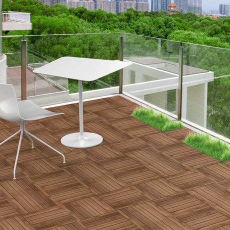 Topeakmart 27 Pack 12 x 12in Brown Patio Deck Tiles Interlocking Deck Tiles Interlocking Wooden Tiles Indoor&Outdoor Patio Garden Deck Tiles Poolside Topeakmart