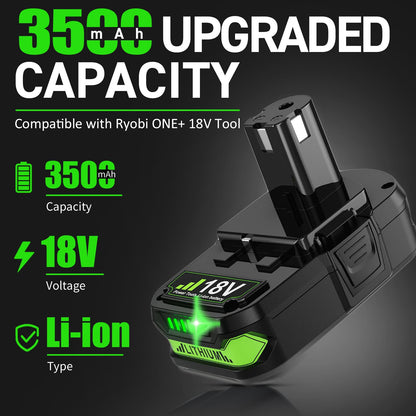 NEW Upgraded 3.5Ah 18V Battery for Ryobi 18V Battery Lithium-ion Battery for Ryobi 18V ONEPLUS Battery P102 P108 P189 P190 P197 P100 P107 for 18V Ryobi Battery Replacement Cordless Tool Batte - WoodArtSupply