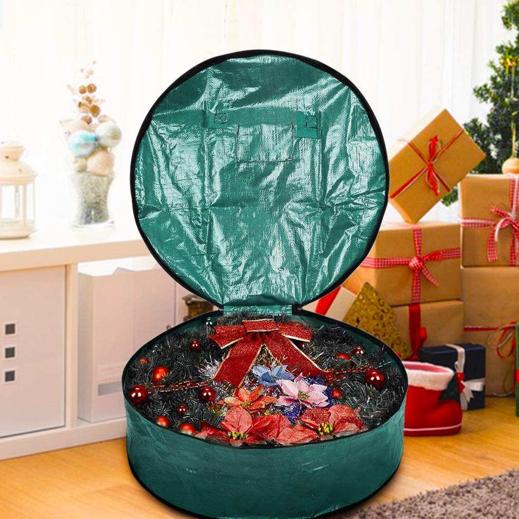 ProPik Christmas Wreath Storage Bag 36" - Garland Holiday Container with Tear Resistant Material - Featuring Heavy Duty Handles and Transparent Card Slot - 36” X 8” (Green) ProPik
