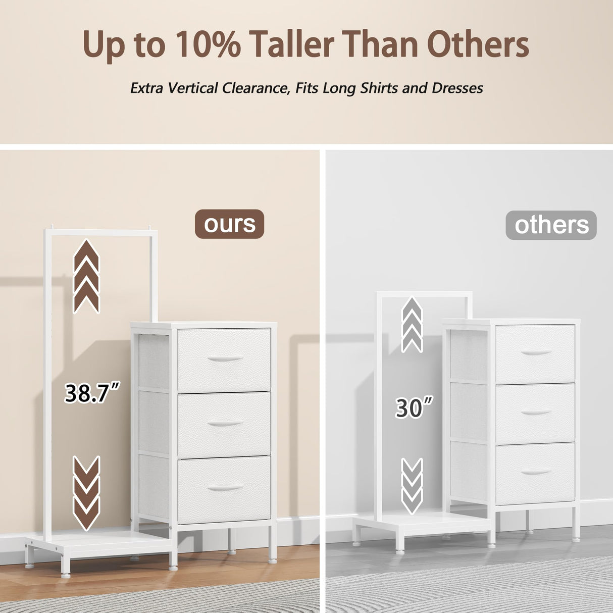 AFLUI Dresser for Bedroom with Hanging Rack, 3 Drawers Dresser for Bedroom - White AFLUI