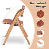 Luteren Folding Chairs Set of 2, Wooden Foldable Dining Chairs, Stackable Folding Extra Chair with Breathable Leather-Woven Design for Indoor & Outdoor, Brown Luteren