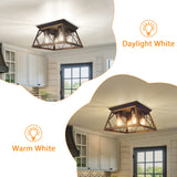 FadimiKoo Flush Mount Ceiling Light Fixtures for Kitchen Hallway, 4-Light Close to Ceiling Lighting, Industrial Farmhouse Square Cage Ceiling Lamp for Dining Room, Living Room, Bulb Not Included FadimiKoo