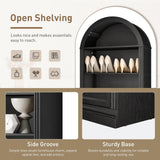 RALGEND Farmhouse Arched Bookshelf, 7 Tiers Arch Bookcase with 2 Spacious Drawers, Modern Book Shelf with Open Display Shelves and Storage Cabinet, for Office, Living Room, Kitchen, Black RALGEND