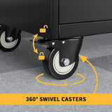 Metal Storage Cabinet with 360°Wheels And Drawers, 73"H X 30"L X 15"W Lockable Black Tool Cabinet with 4 Doors Lock-Adjustable Shelves And 2 Drawer, Utility Cabinet Ideal for Garage, Home, Office COOLYI