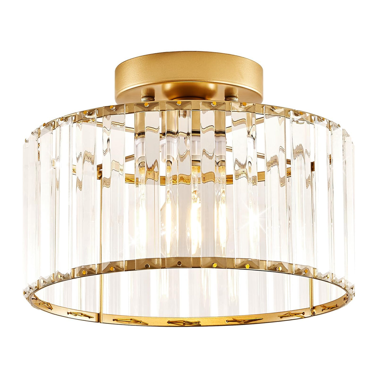 VIOLOEMI Crystal Gold Semi Flush Mount Ceiling Light Modern Hallway Light Fixture Metal Close to Ceiling Lamp for Kitchen Living Room Bathroom Entryway Bedroom(10.63 inch) VIOLOEMI