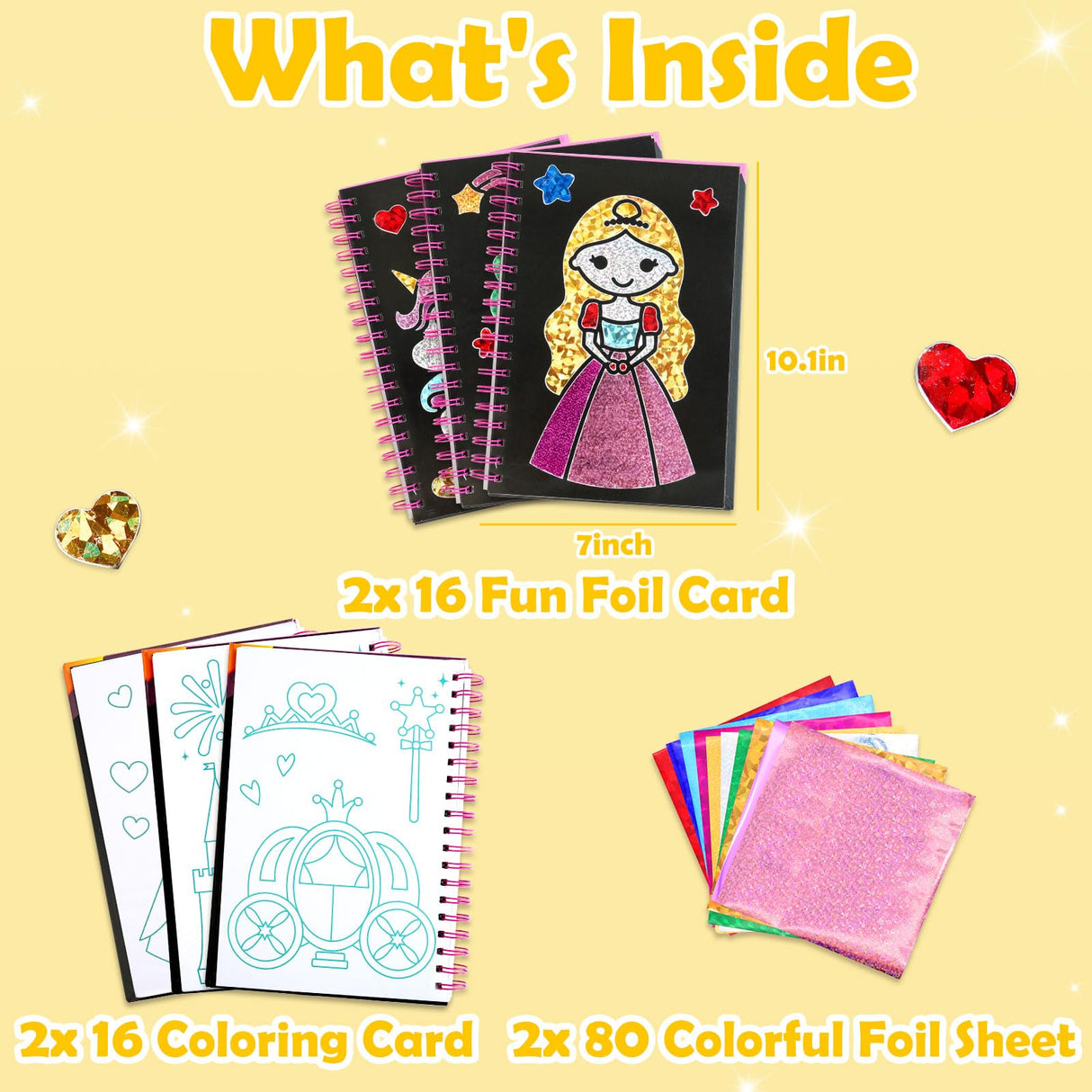 pigipigi Art Craft Activity for Kids: Fun Foil Princess & Dinosaur DIY Toy Kit, No Mess Creative Travel Supply Set, Idea Gift for Girl Boy Children 3 4 5 6 7 8 9 Year Old pigipigi