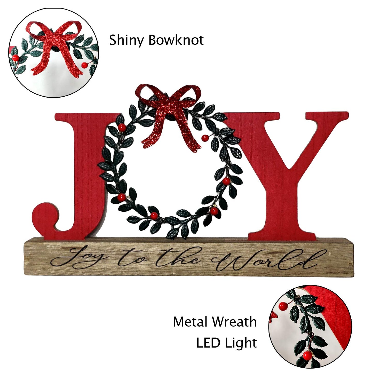 Christmas Decorations for Home LED Lighted Joy Sign with Wreath Farmhouse Wooden Rustic Tabletop Decorative Sign Xmas Holiday Home Decor Indoor Room