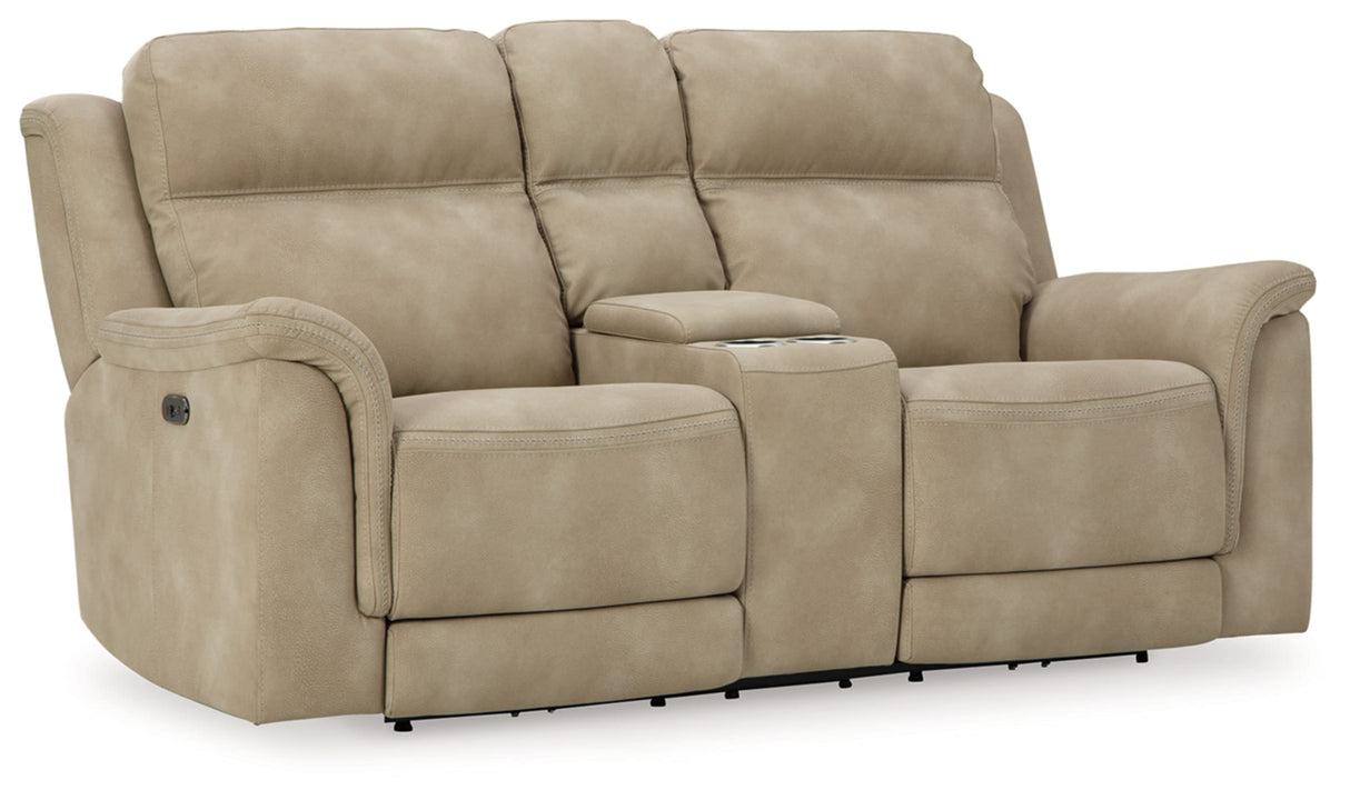 Signature Design by Ashley Next-Gen DuraPella Power Reclining Loveseat with Center Console and Adjustable Headrest, Beige Signature Design by Ashley